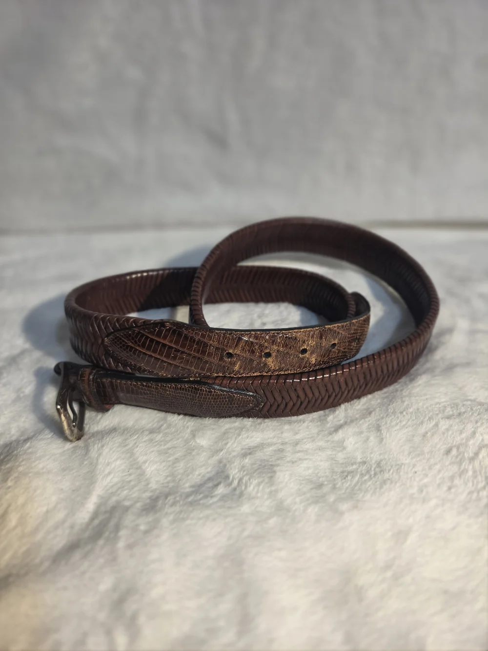 Men's Woven Leather Belt in Brown